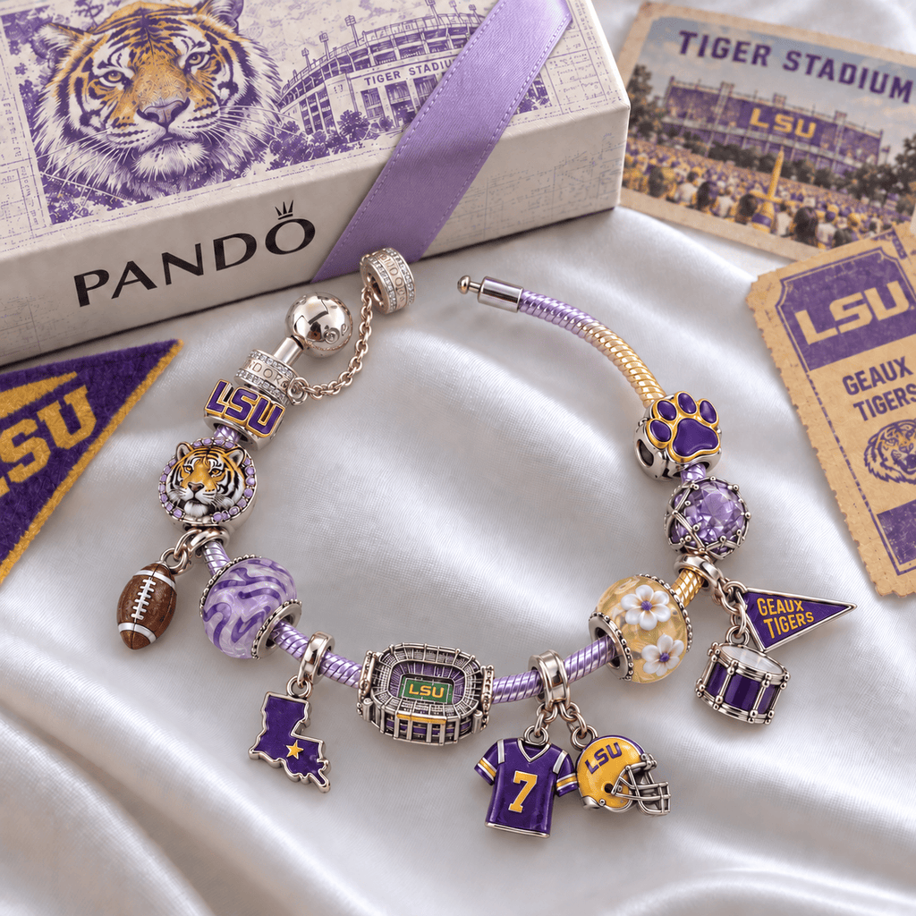 LSU Silver Charm Bracelet Set PTKL