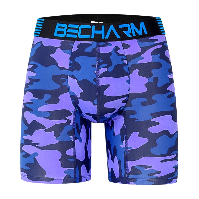 4pcs/set Becharm Men's Boxers Panties Sports Shorts for Men Briefs Set Nylon Long Gay Sexy Underwear Camouflage Solid Clothing