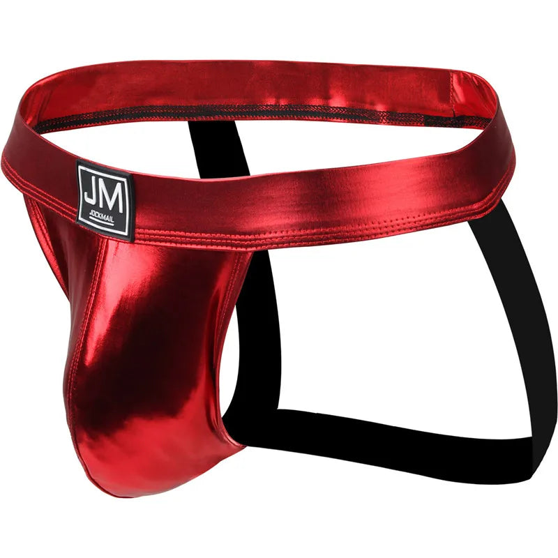 4PCS PU Leather Jockstrap Men Sexy Gay Underwear Sissy Men's Thong Lingerie Bikini Panochas U Convex Strings Cueca Tangas Slip