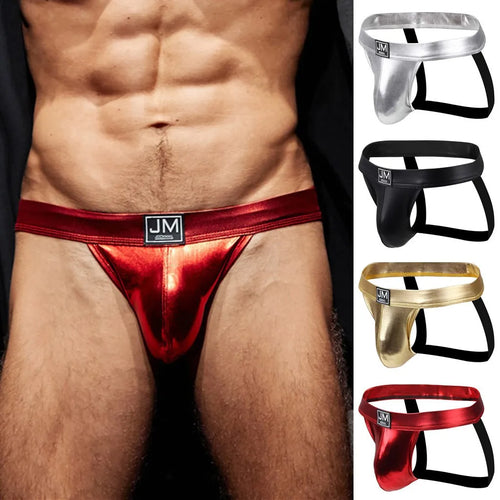 4PCS PU Leather Jockstrap Men Sexy Gay Underwear Sissy Men's Thong Lingerie Bikini Panochas U Convex Strings Cueca Tangas Slip