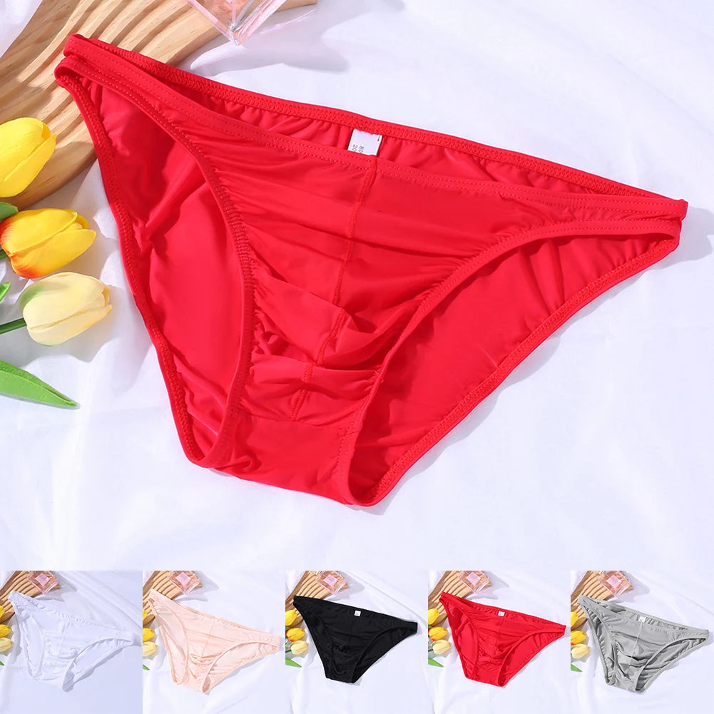 Smooth Mens Sheer Ultrathin Ice Silk Briefs Low Waist Underwear Breathable Quick Drying Bulge Pouch Man Panties